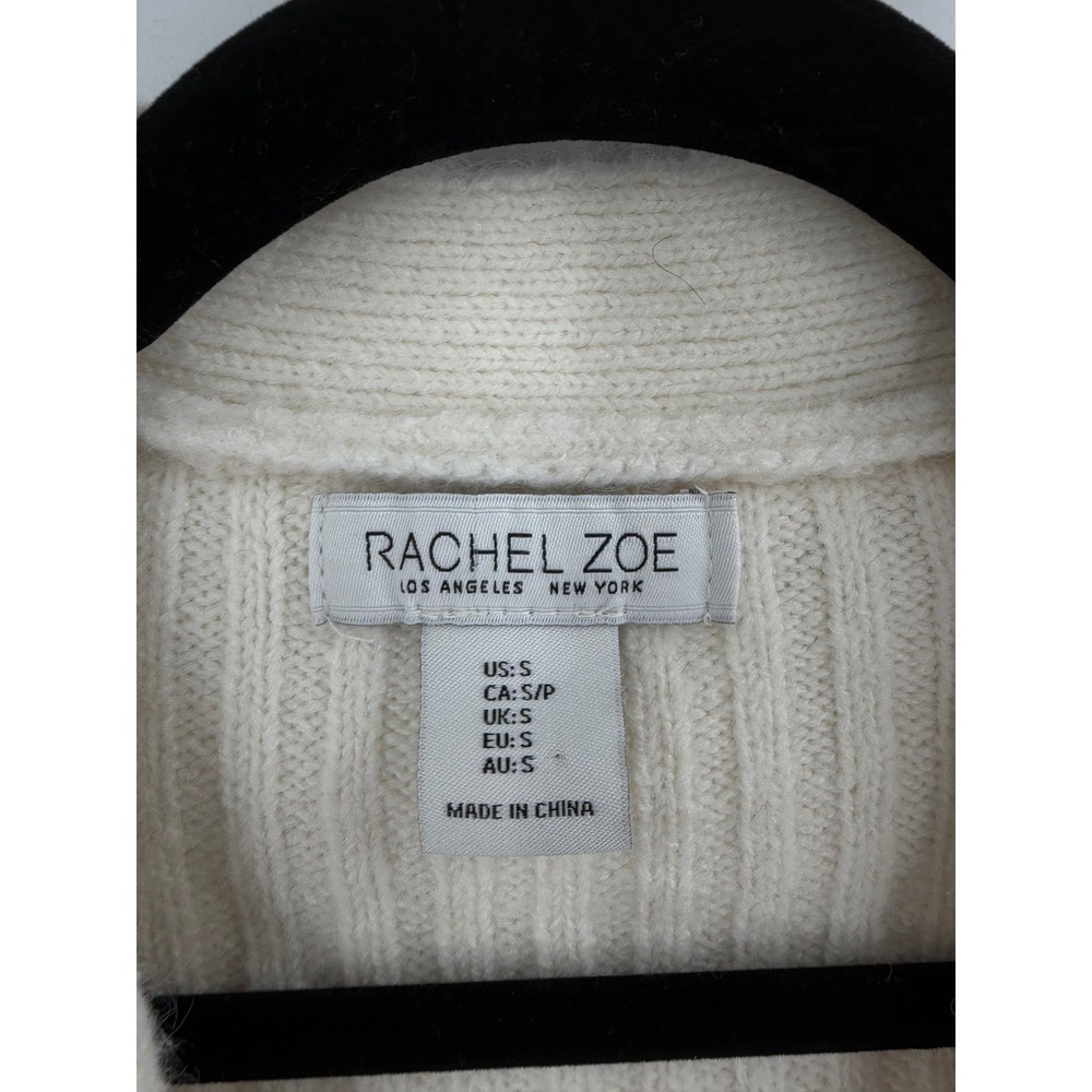 Rachel Zoe Argyle Cardigan Womens Small Cream Grey V-Neck Preppy Oxford Academia - Picture 3 of 8